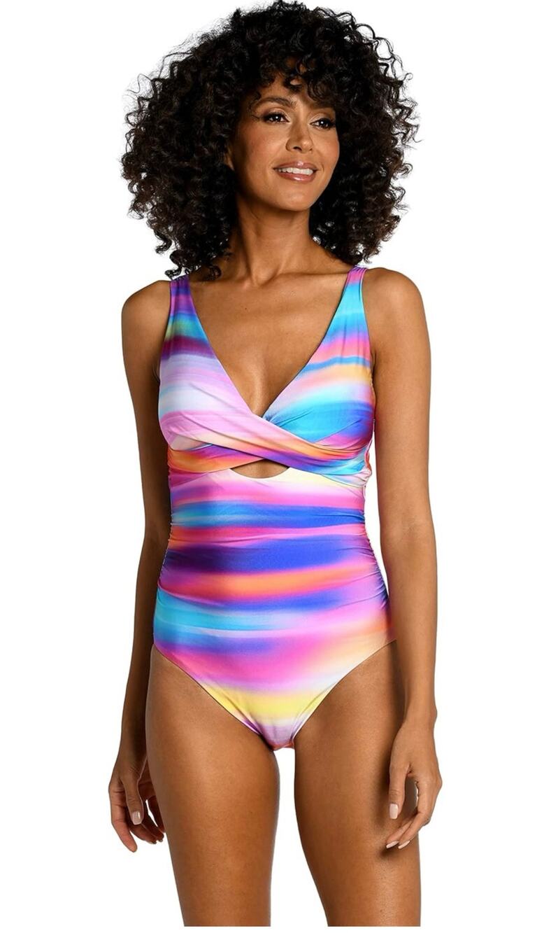 La Blanca Sunset Cross Front Multicolor One-Piece Swimsuit Size 8
